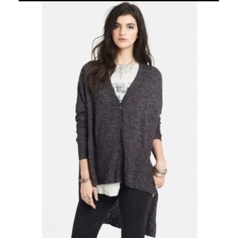 Free People TGIF Cardigan Gray Bohemian High-Low / Women's Large